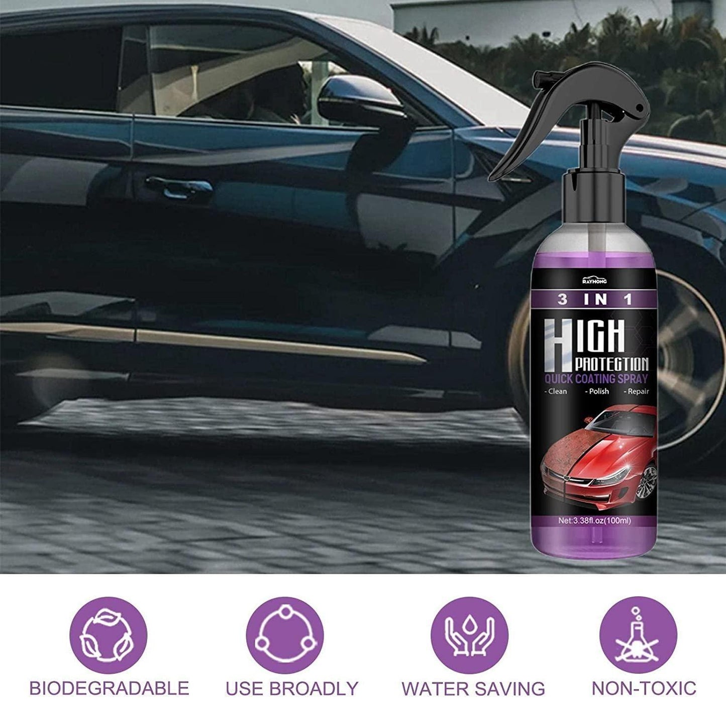 3 in 1 High Protection Car Coating Spray (Pack of 2)